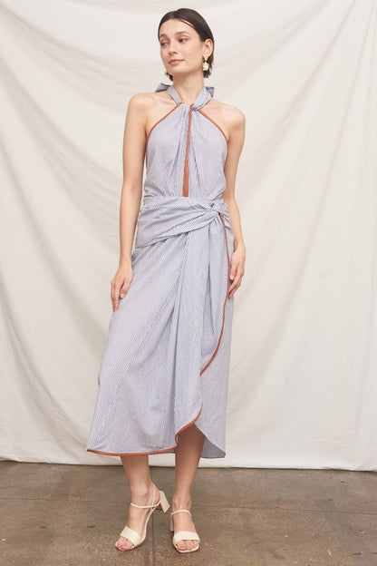 Light Blue Halter Neck Midi Dress