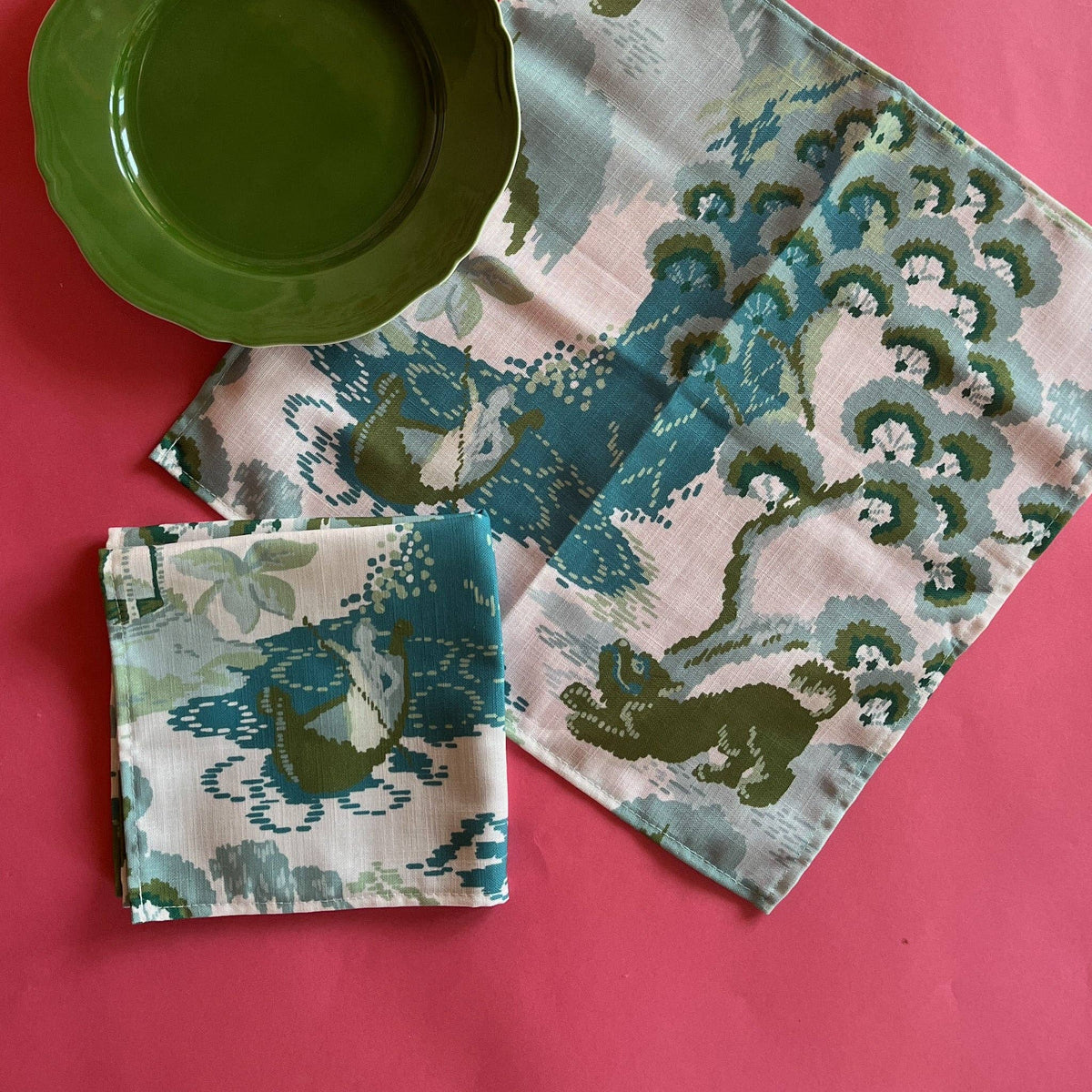 Green Blue Chinoiserie Cloth Dinner Napkins | Summer Dining