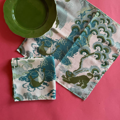 Green Blue Chinoiserie Cloth Dinner Napkins | Summer Dining