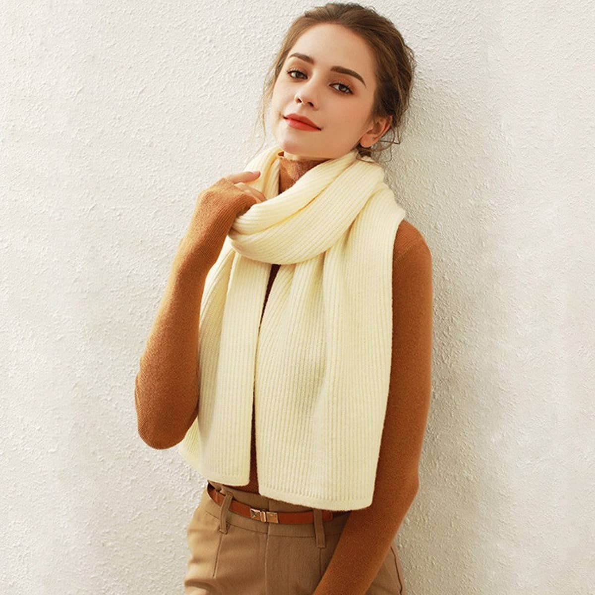Solid Knit Faux Cashmere Scarf for Women_CWASC0334: Beige / (OS) 1
