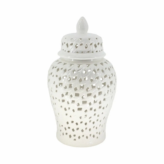 Ceramic Pierced Lidded Jar - White