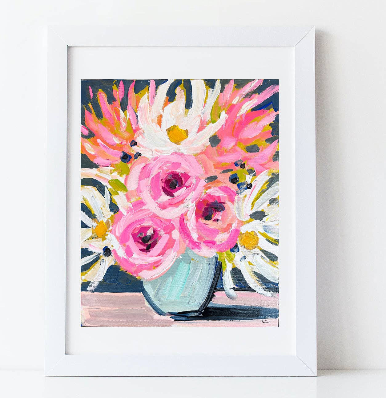 "Daisies and Roses" in Acrylic Floating Frame 16x20"