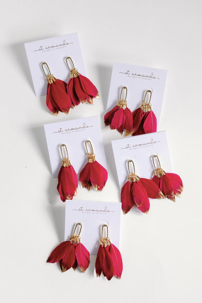 Garnet Gold Dipped Feather Earrings