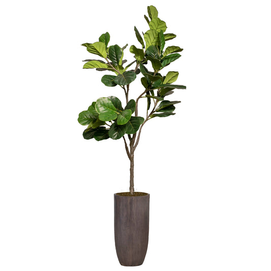 83" Artificial Fig Tree w/ wood-colored  fiberstone planter