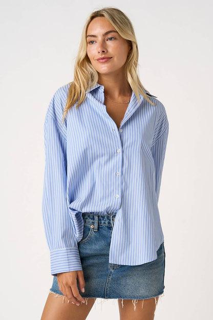 BLUE & WHITE STRIPED BUTTON DOWN
