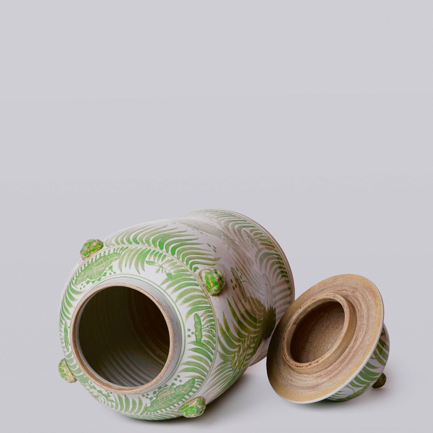 Green and White Fish and Lotus Porcelain Temple Jar