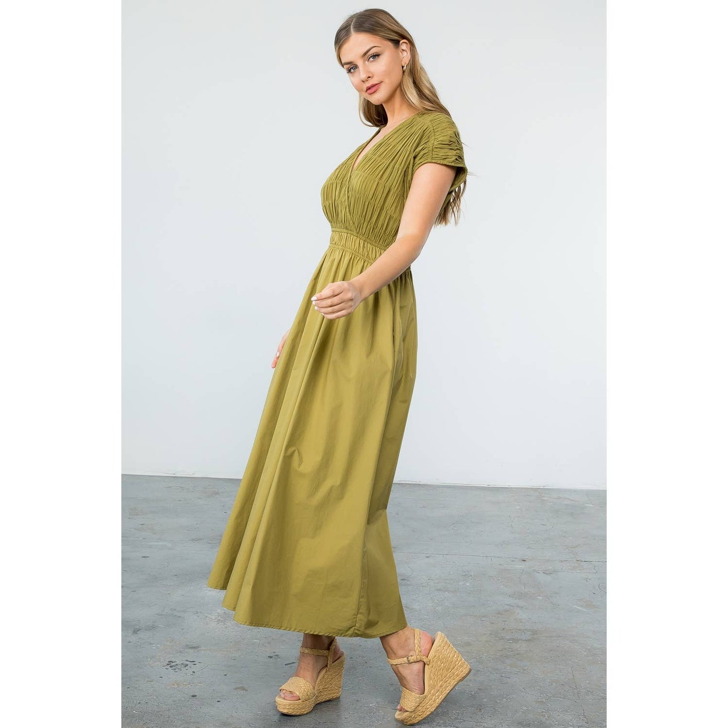 Olive Smocked Maxi Dress