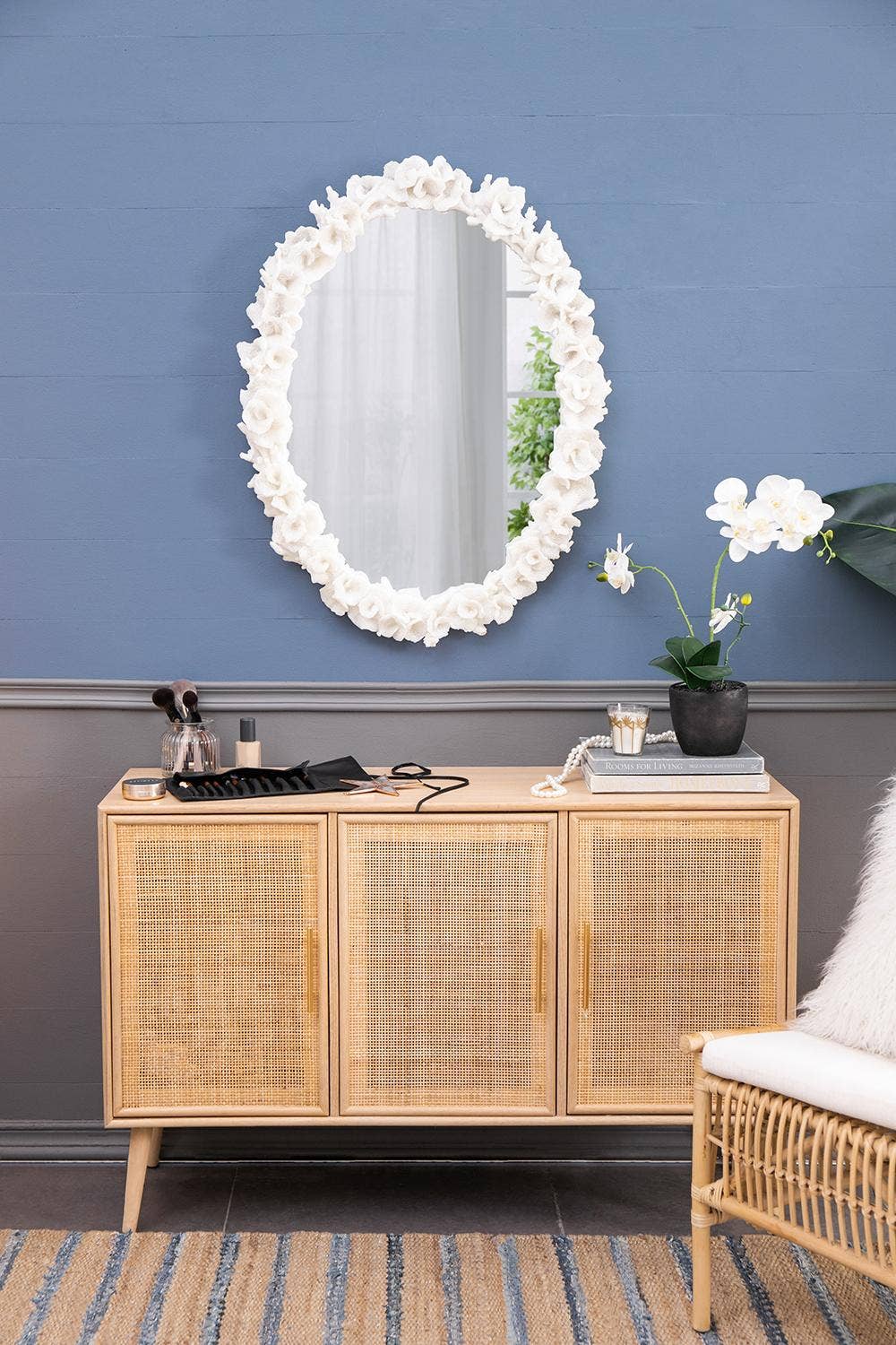 27.5x3x35.5" Faux Coral Frame Round Wall Mirror - White