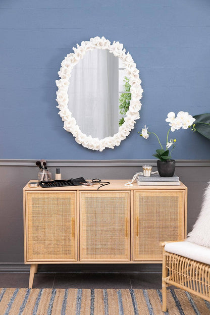 27.5x3x35.5" Faux Coral Frame Round Wall Mirror - White