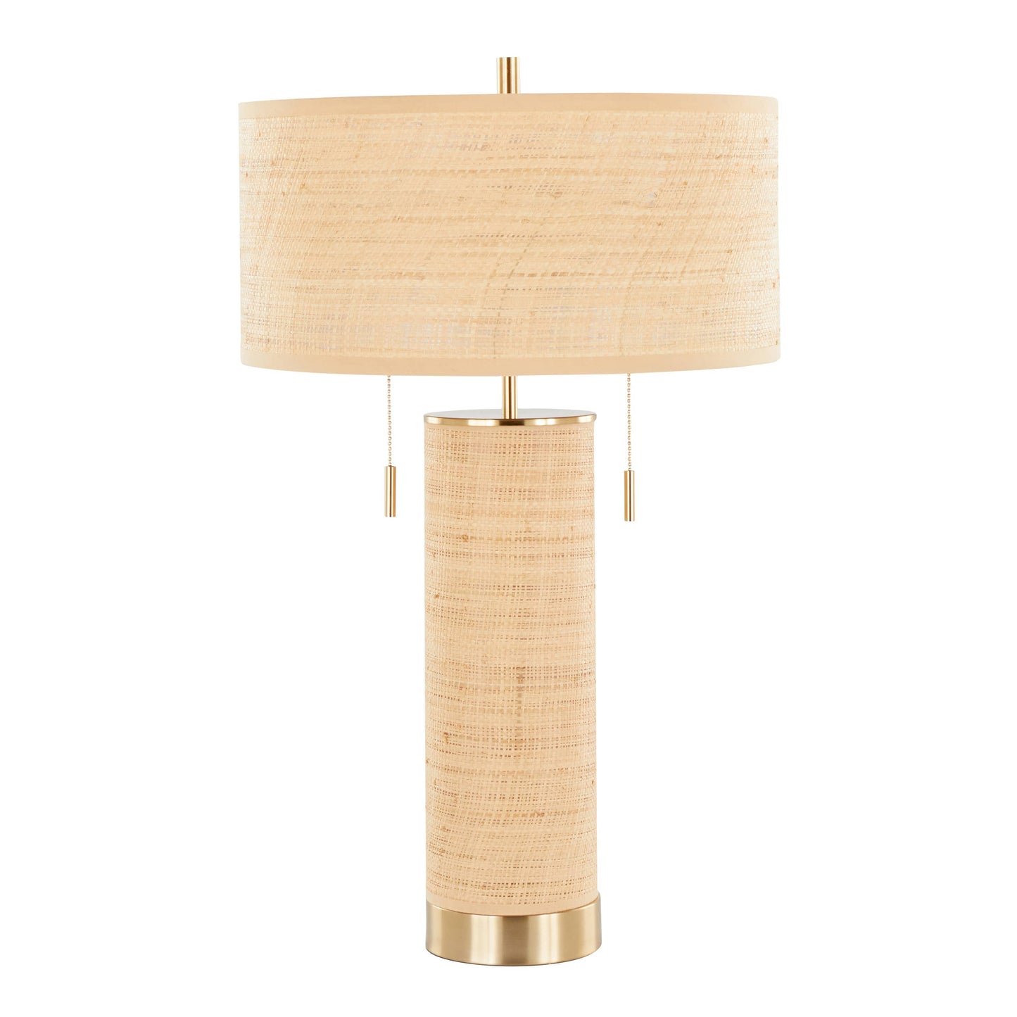 Cylinder Rattan 29" Table Lamp: Black Metal, Natural Rattan
