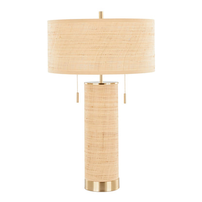 Cylinder Rattan 29" Table Lamp: Black Metal, Natural Rattan