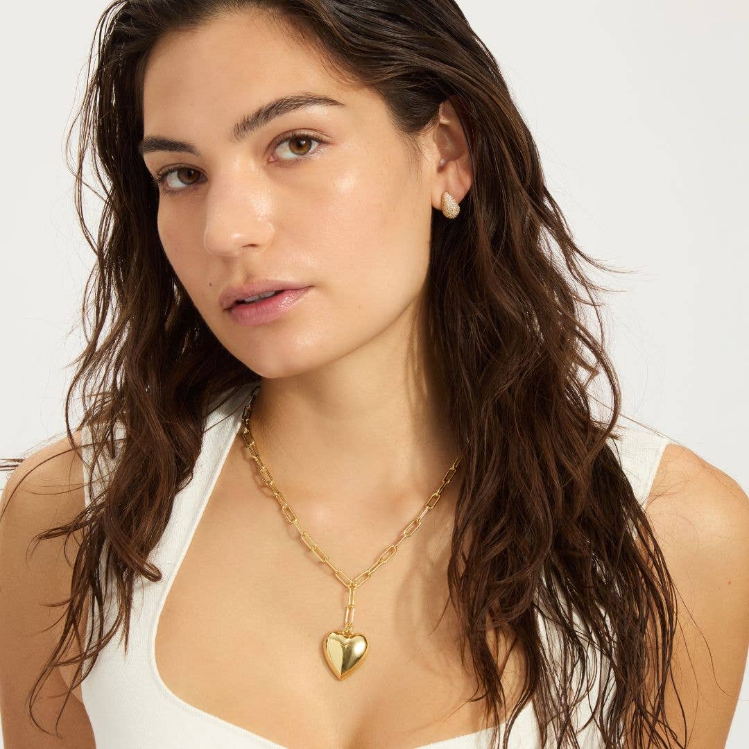 Oversized Puffy Heart Paper Clip Chain Necklace