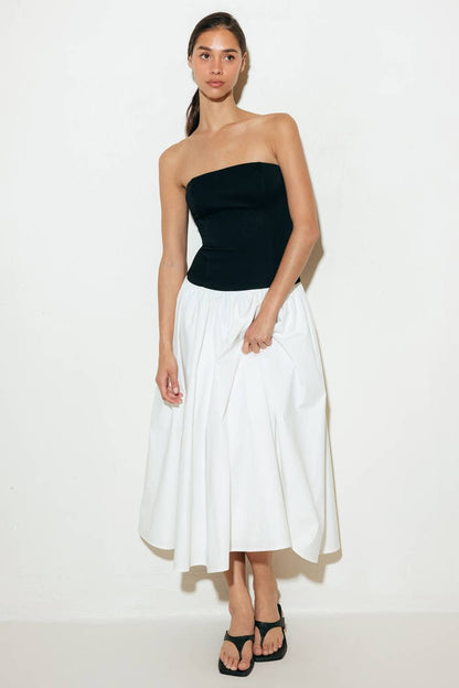 Black & White Strapless Midi Dress