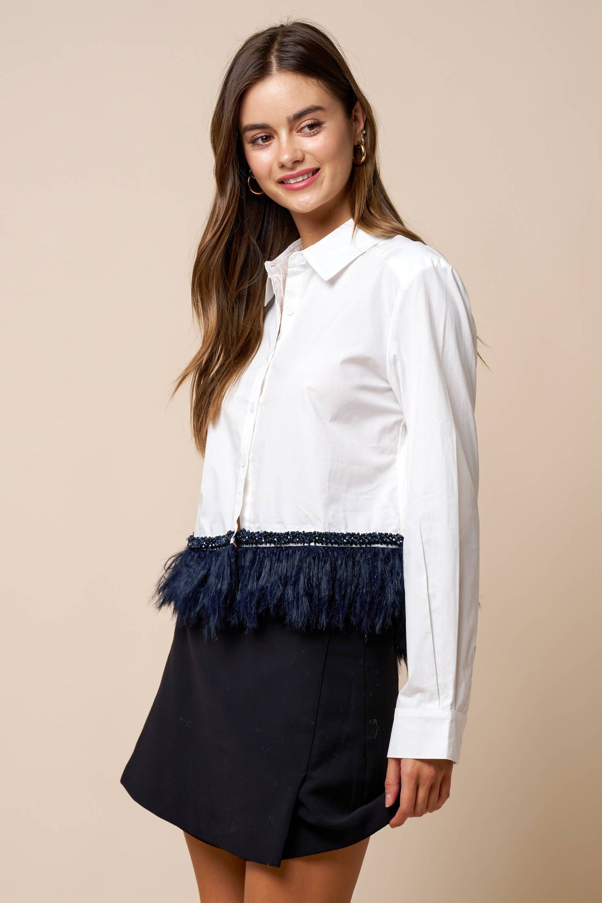 White Oxford with Feather Hem