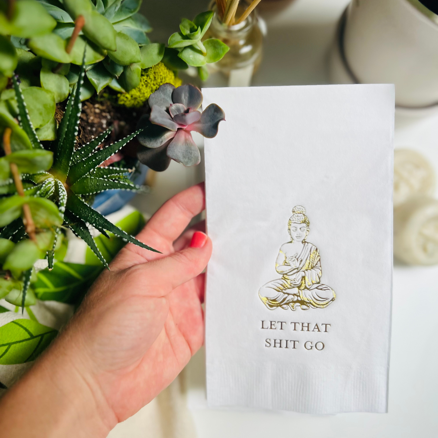 "Let That Shit Go" Guest Towel - Gold