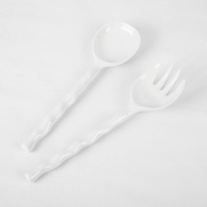 2-Piece White 11" Melamine Salad Server