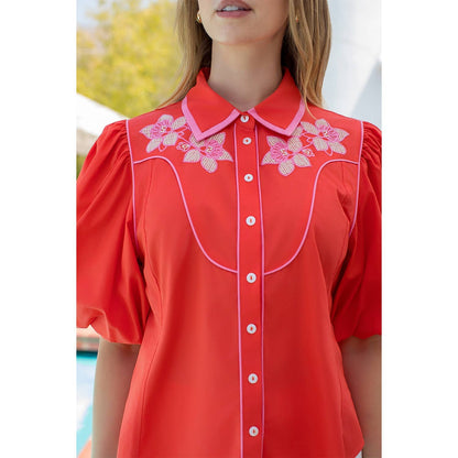 Orange Embroidered Flower Top