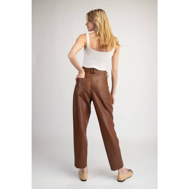 CHESTNUT VEGAN LEATHER PANTS