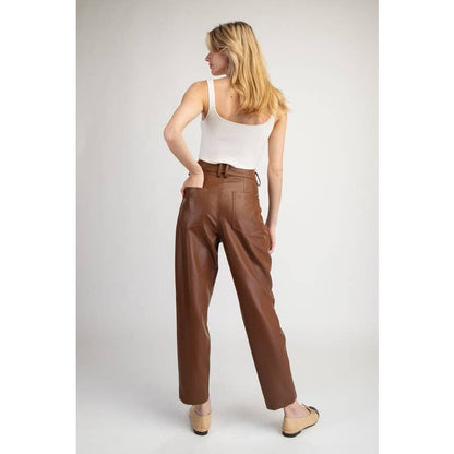 CHESTNUT VEGAN LEATHER PANTS