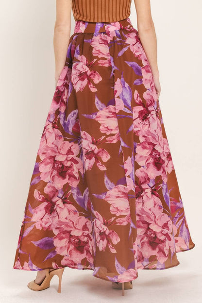 Pink & Brown Floral Skirt Set