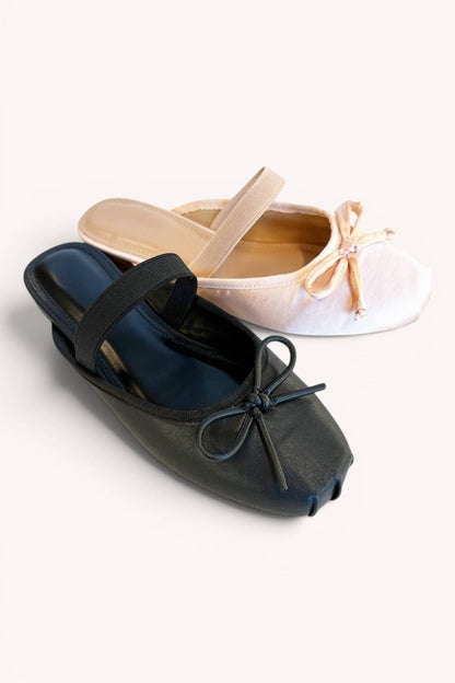Black Satin Ballet Mule Flats