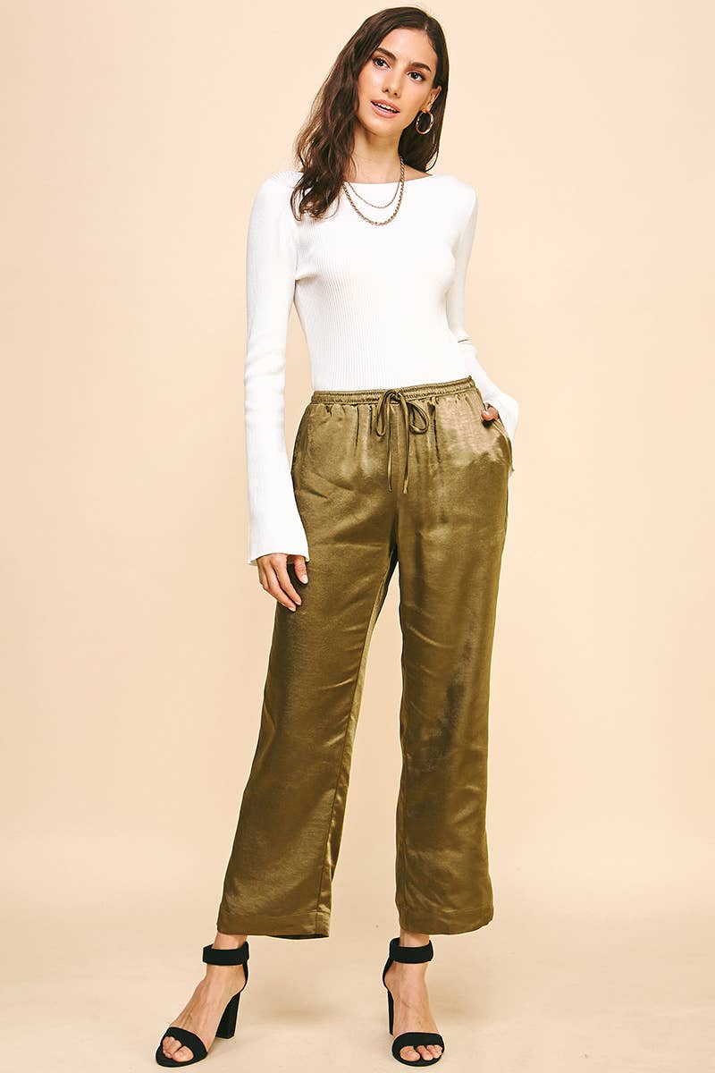 NAVY SATIN PANTS