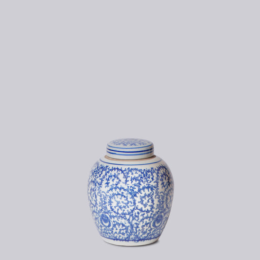Mini Blue & White Peony Jar