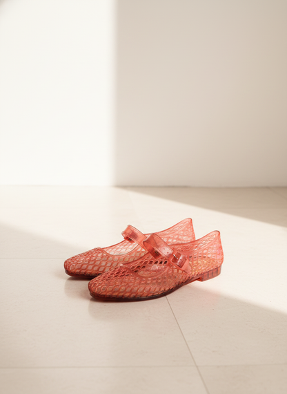 LISA Woven Jelly Mary Jane Flats Tapered Square Toe Trend Sh: CAMEL / B18