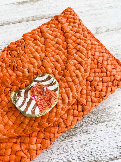 Orange Tiger Oyster Shell Clutch