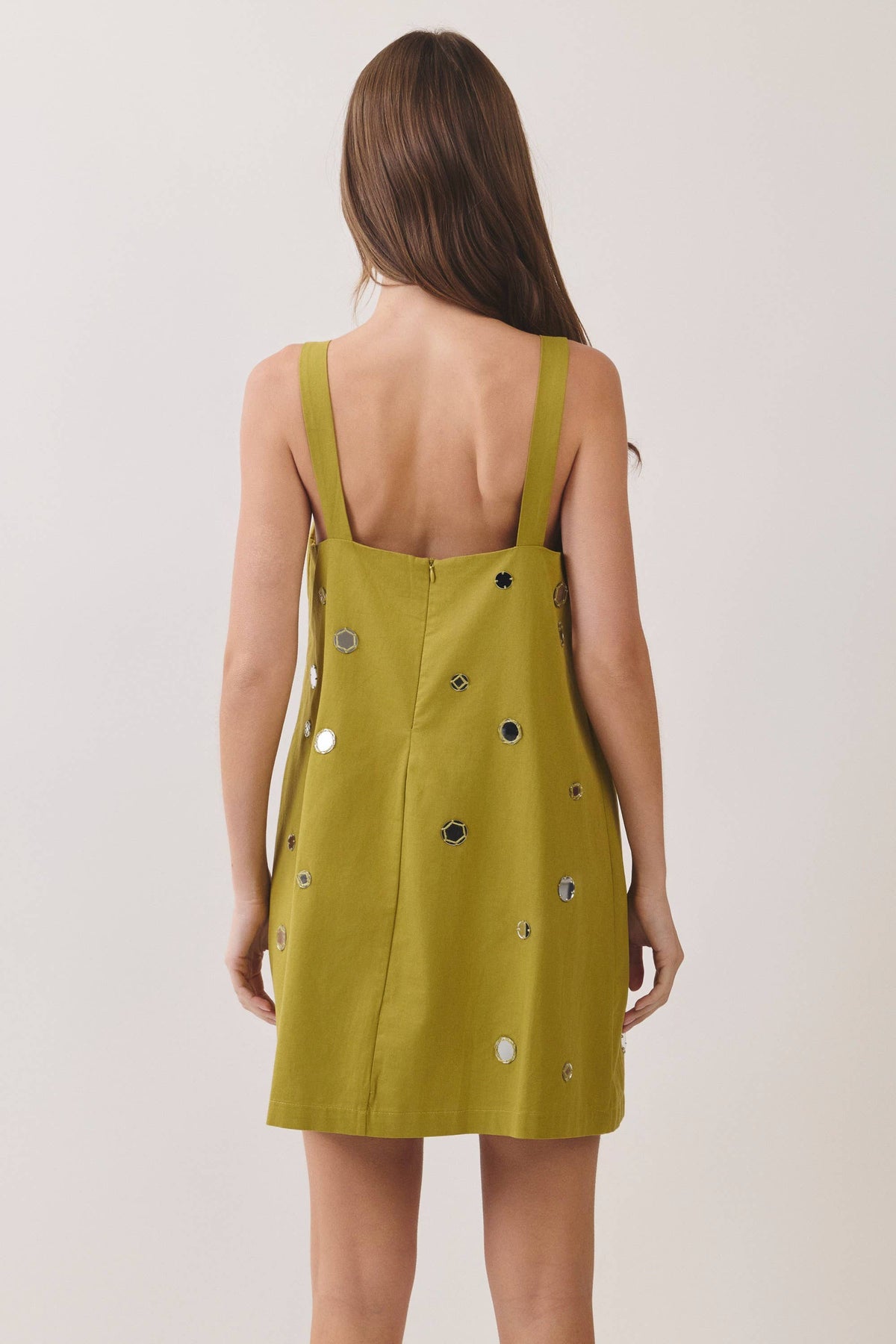 Olive Mirror Embellished Mini Dress
