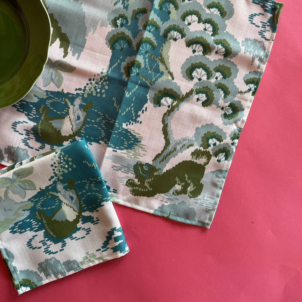 Green Blue Chinoiserie Cloth Dinner Napkins | Summer Dining
