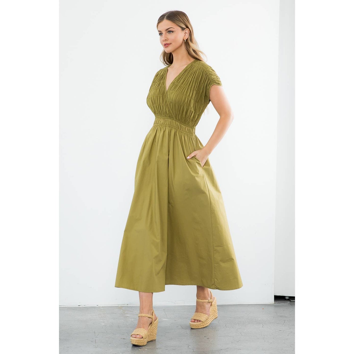 Olive Smocked Maxi Dress