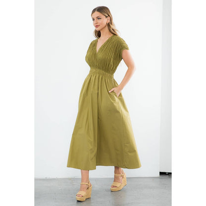 Olive Smocked Maxi Dress