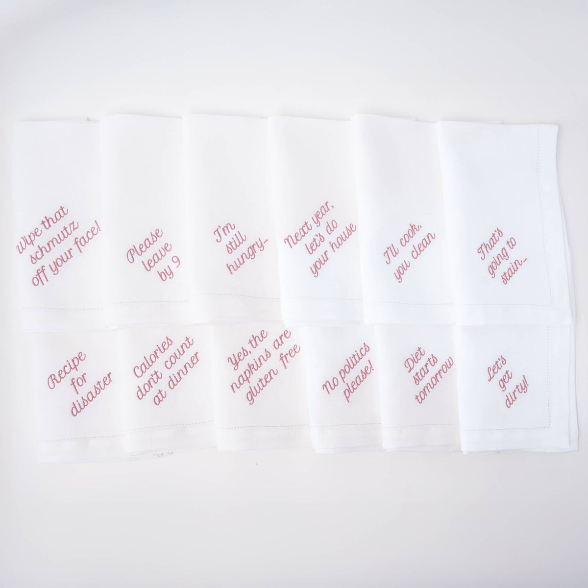 Mixed Messages Linen Dinner Napkins – Set of 12: Light Blue