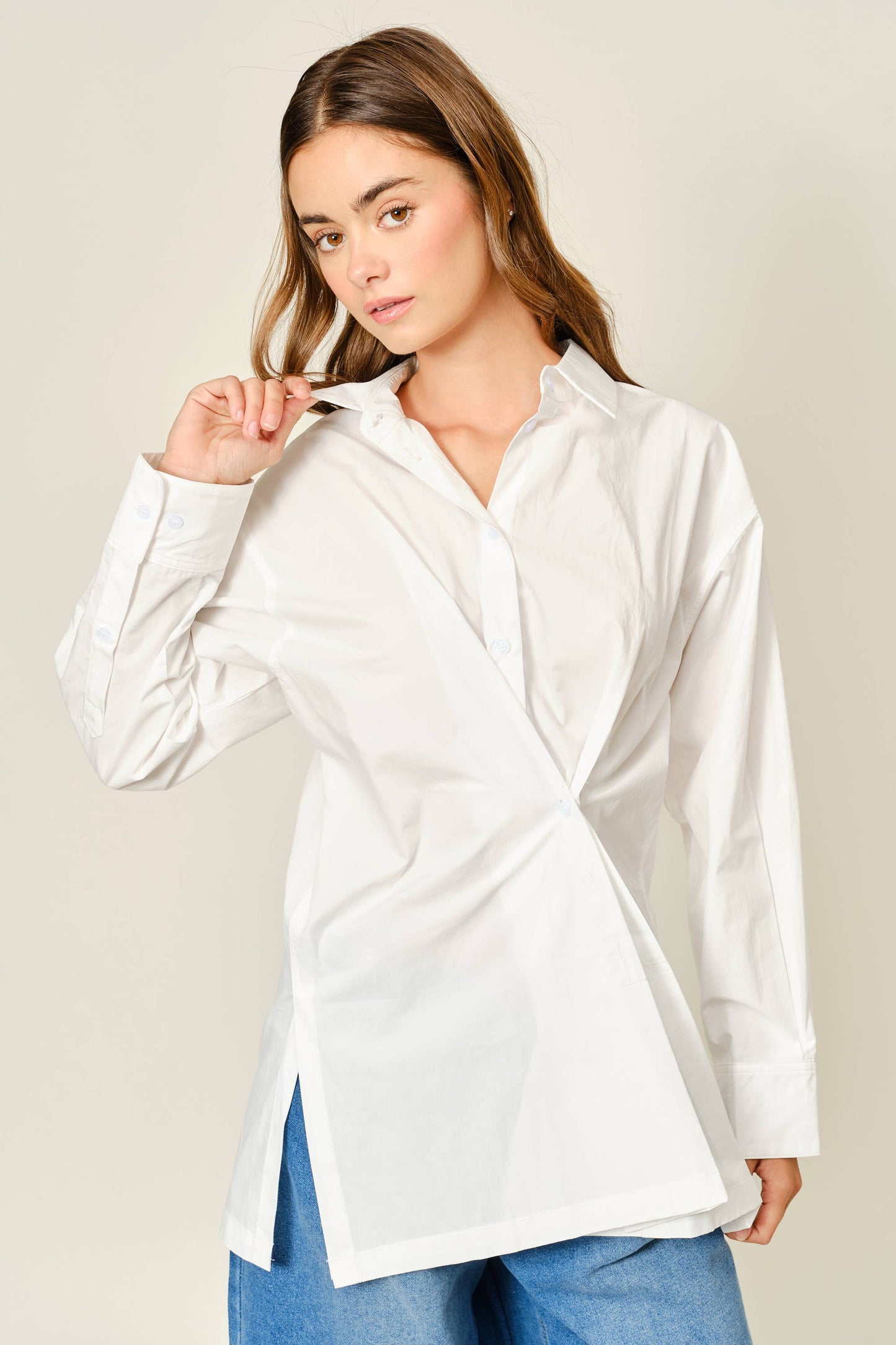White Abstract Button Up
