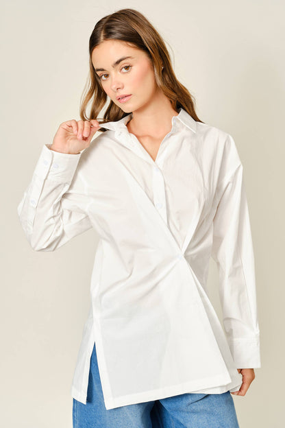 White Abstract Button Up