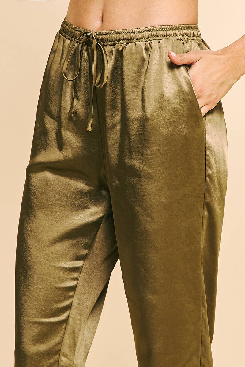 NAVY SATIN PANTS