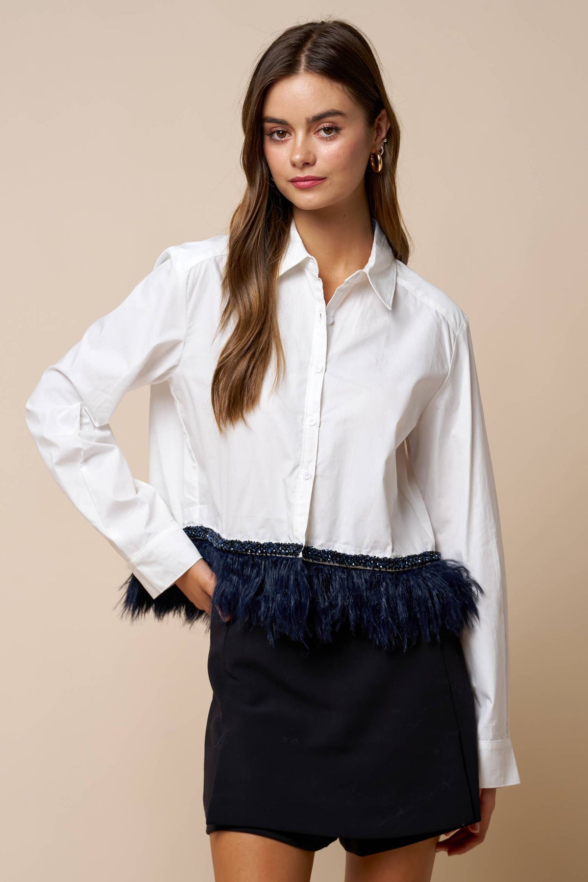 White Oxford with Feather Hem