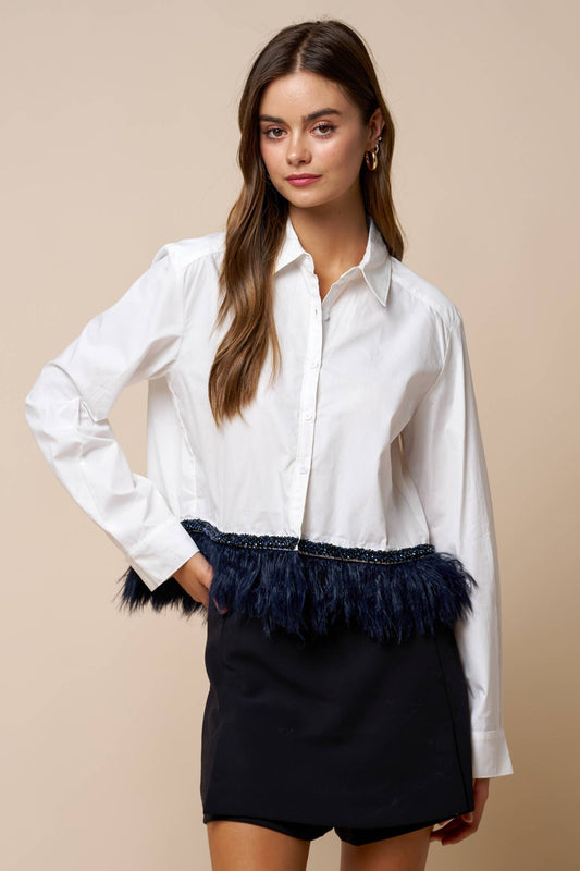 White Oxford with Feather Hem