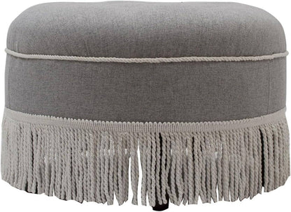 Yolanda 24" Round Upholstered Accent Ottoman: Alabaster Off White