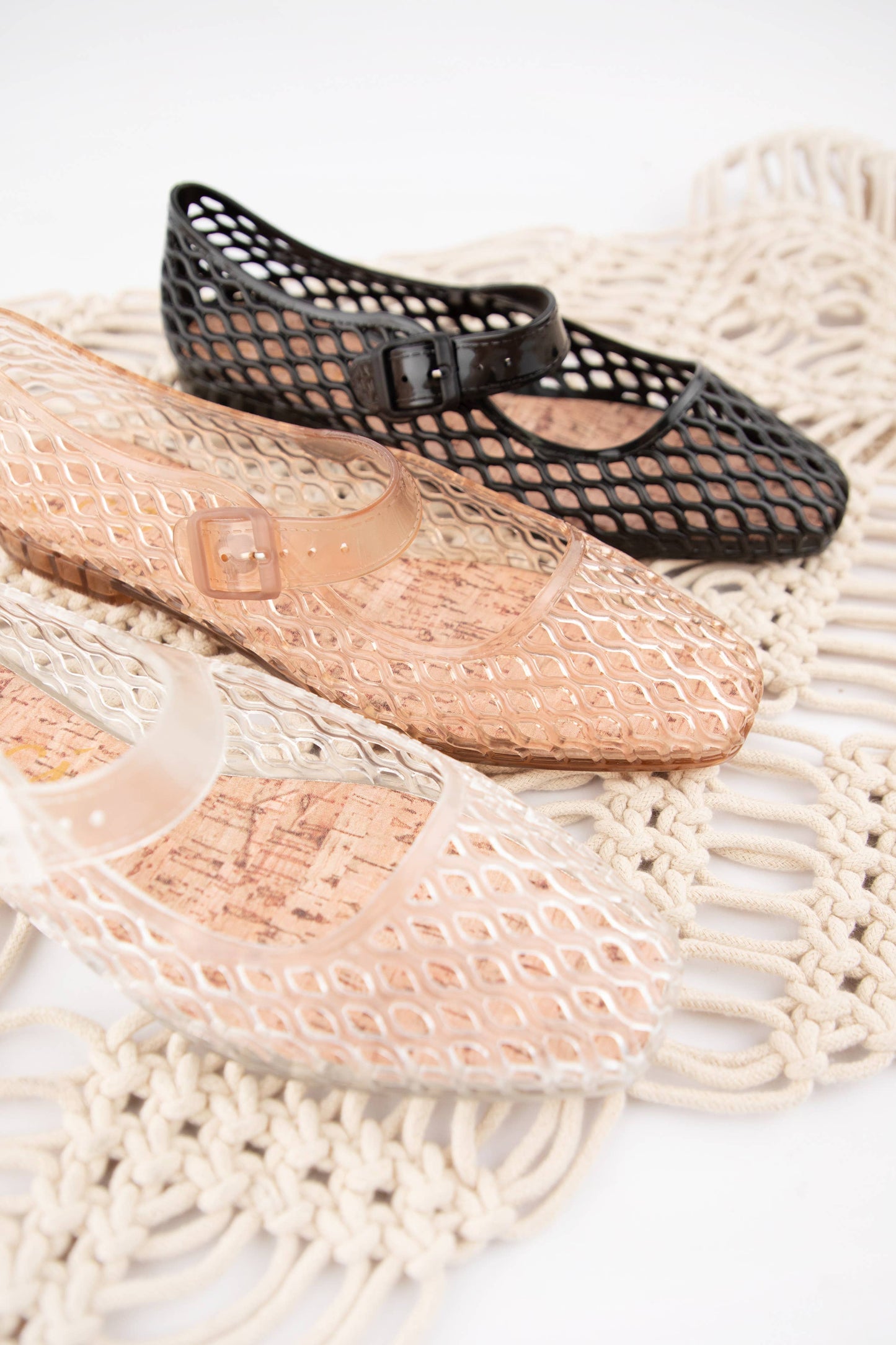 LISA Woven Jelly Mary Jane Flats Tapered Square Toe Trend Sh: CAMEL / B18