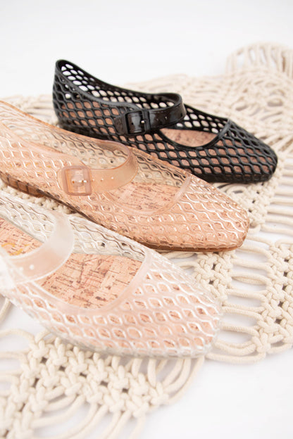 LISA Woven Jelly Mary Jane Flats Tapered Square Toe Trend Sh: CAMEL / B18