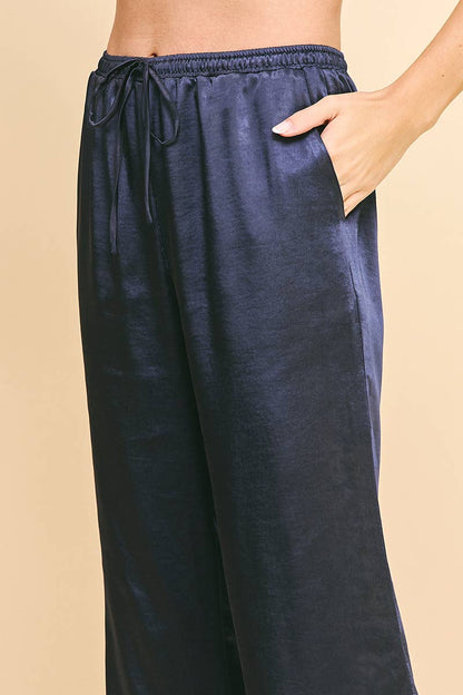 NAVY SATIN PANTS