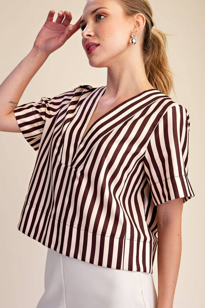 V-Neck Stripe Top - Green & Olive