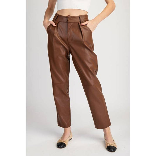 CHESTNUT VEGAN LEATHER PANTS