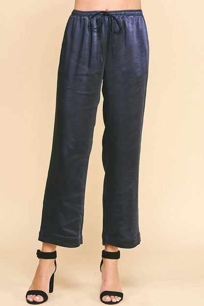 NAVY SATIN PANTS