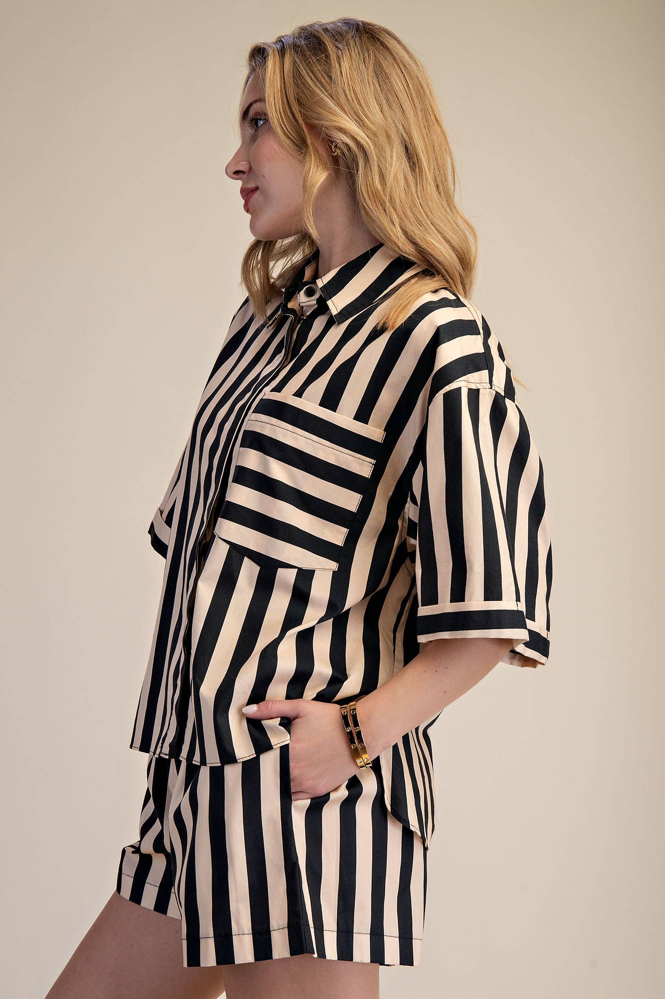 Black & White Striped Short Set