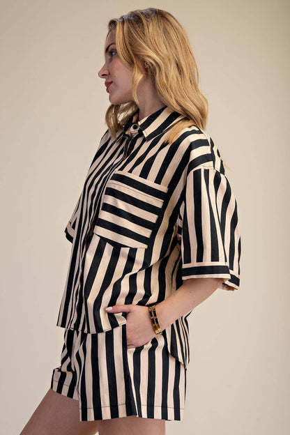 Black & White Striped Short Set