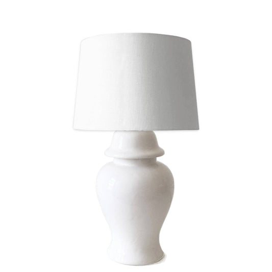 White Ginger Jar Lamp - Gold Shade
