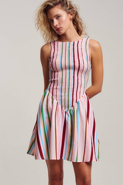 Stripe Smocked Mini Dress